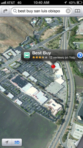 Best Buy SLO location in Apple maps in iOS 6 on an iPhone 5